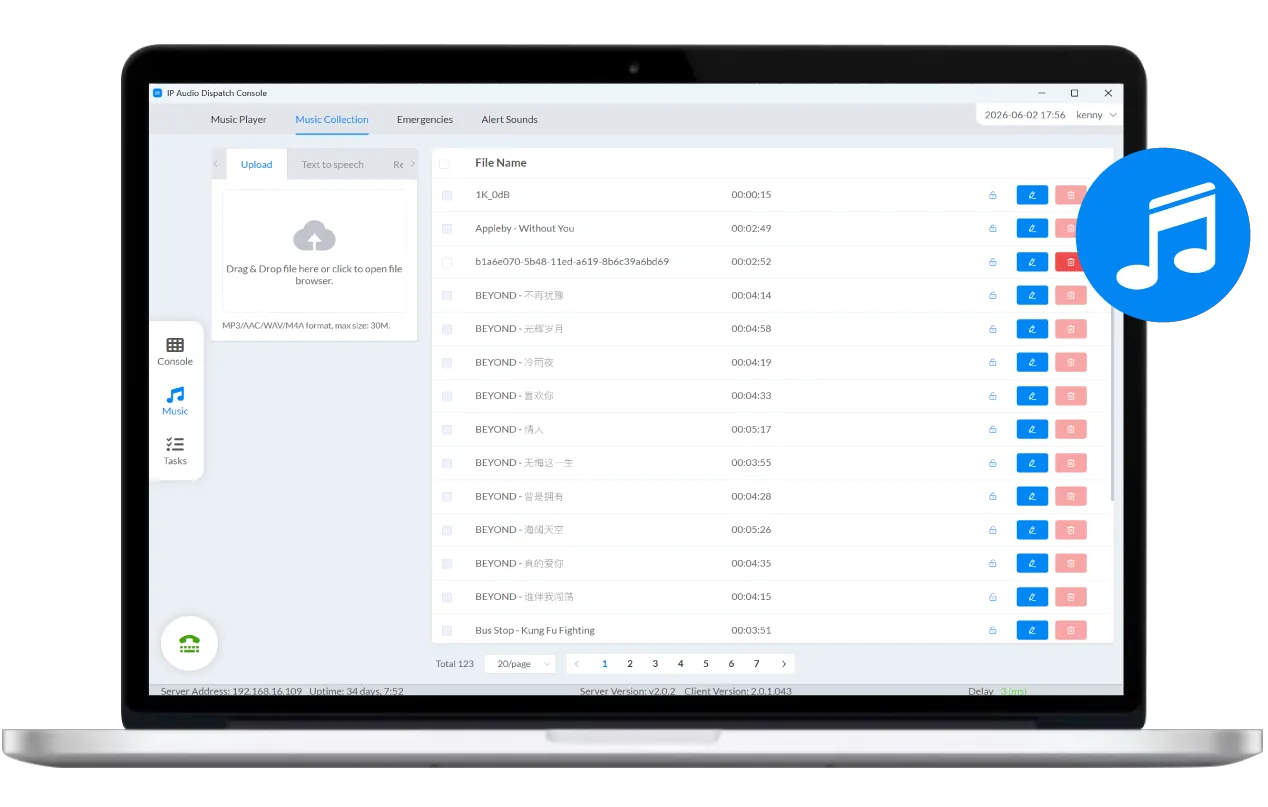 Public Address & Music solution feature: background music