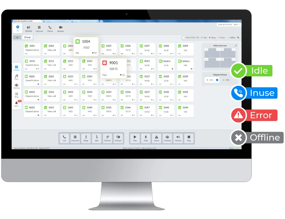 IP Audio Center's management interface showing status of IP endpoints to monitor endpoint health