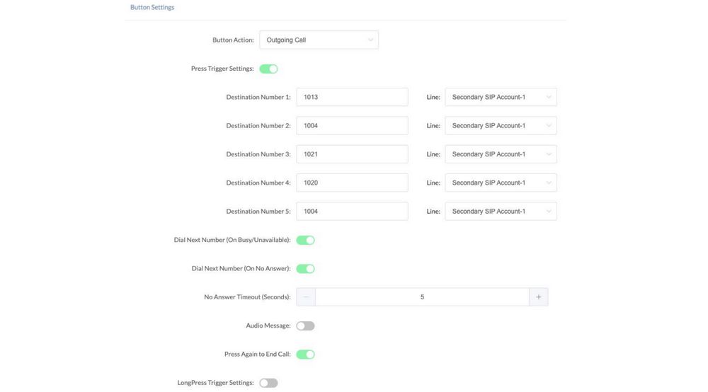 ZYCOO PB-S11 web management interface showing call destination configuration and activation mode settings