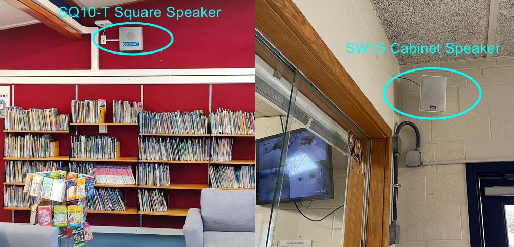 SQ10-T and SW15 network speaker for classroom and corridor indoor spaces